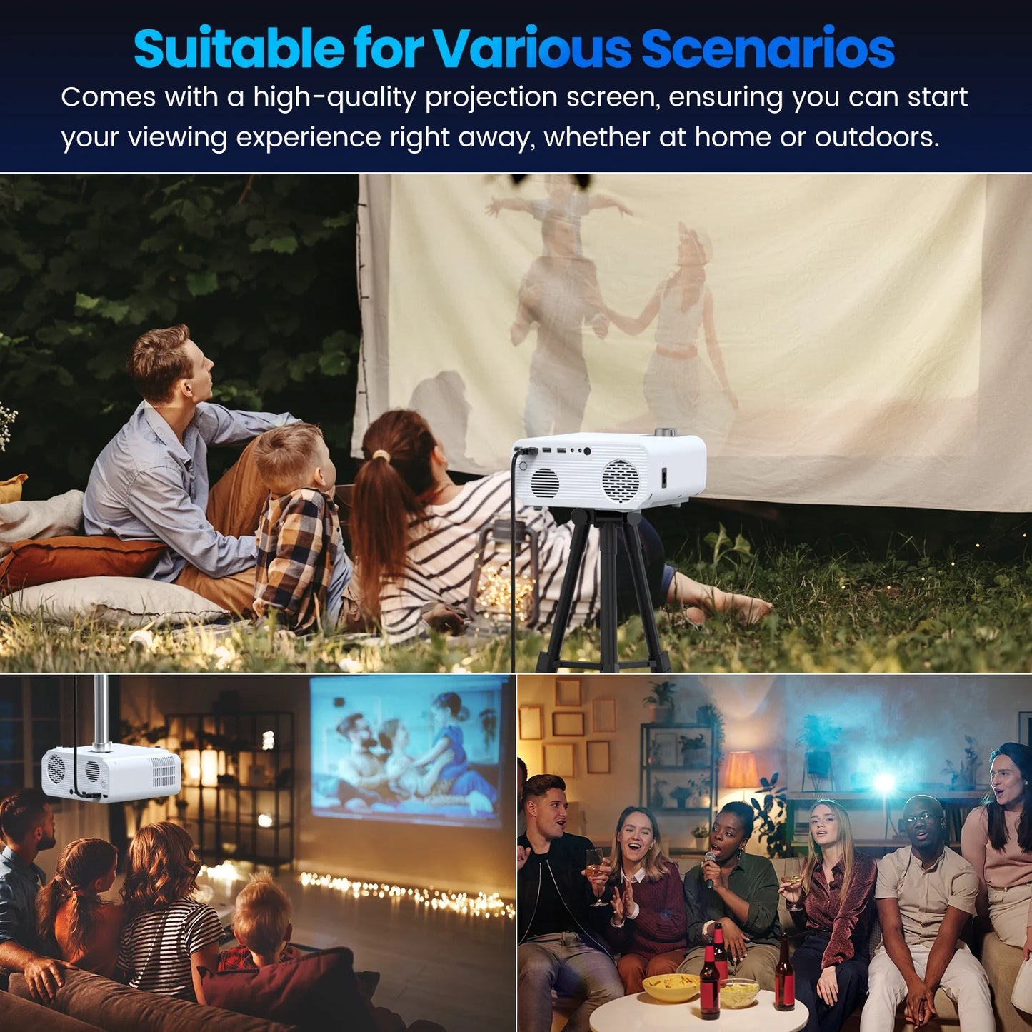 Digital HD Movie Projector, 10000:1 Contrast, Native 1080P, Compatible with Ios/Android