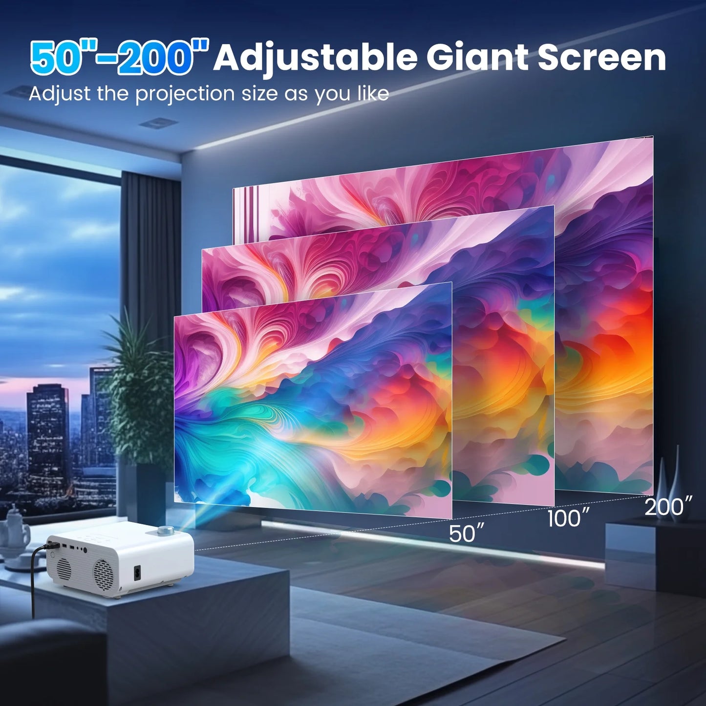 Digital HD Movie Projector, 10000:1 Contrast, Native 1080P, Compatible with Ios/Android