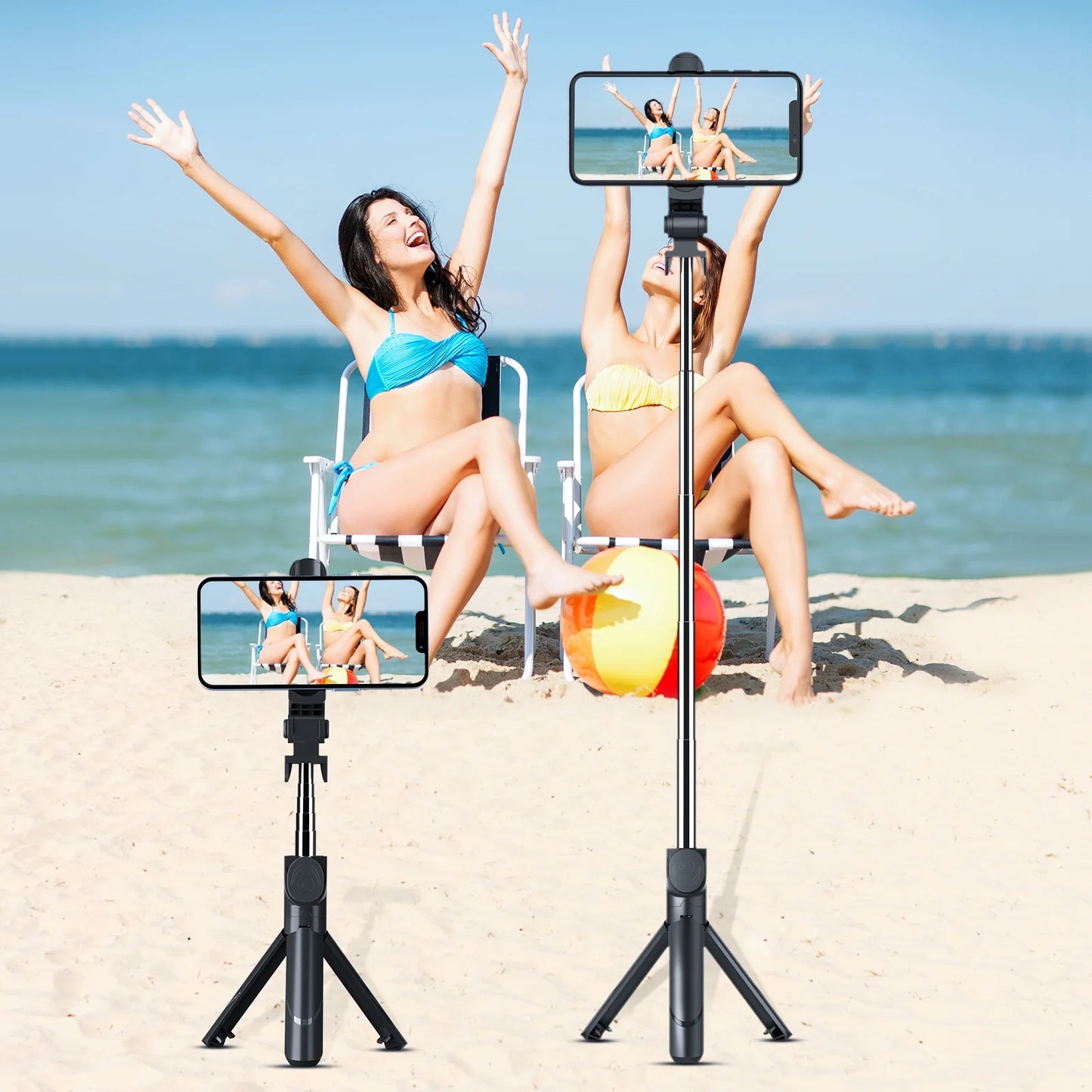 Selfie Stick Tripod, Extendable Bluetooth Selfie Stick with with Wireless Remote Shutter Compatible, Tripod for Iphone and Android Phone Tripod, Black