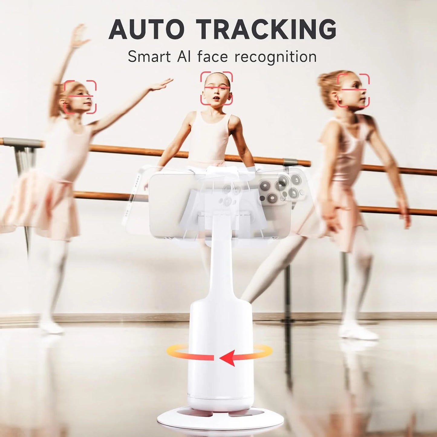 Auto Face Tracking Phone Holder Tripod, No App Required, 360° Rotation Smart Face Body Tracking Tripod Selfie Phone Camera Stand for TIK Tok, Vlog, Live Streaming, Youtube Video