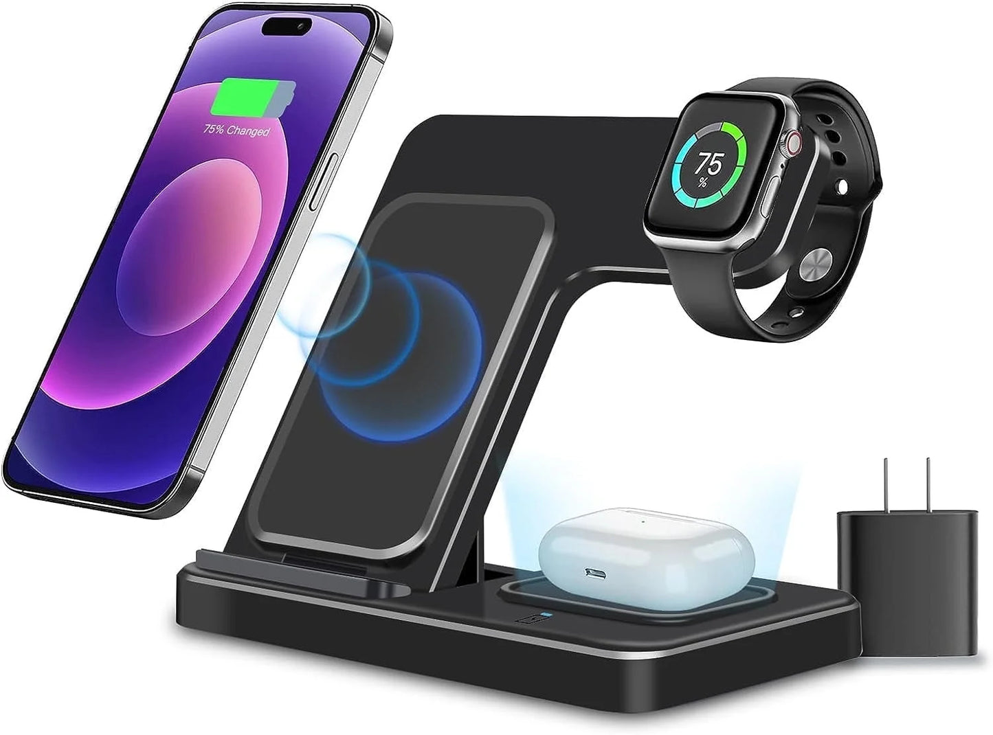 3 in 1 Wireless Charging Station, Foldable and Portable Phone Fast Multi Charger Stand for Iphone 15 14 13 12 11 Pro Max XS XR X 8 plus Iwatch Series and Airpods 3 2 Pro
