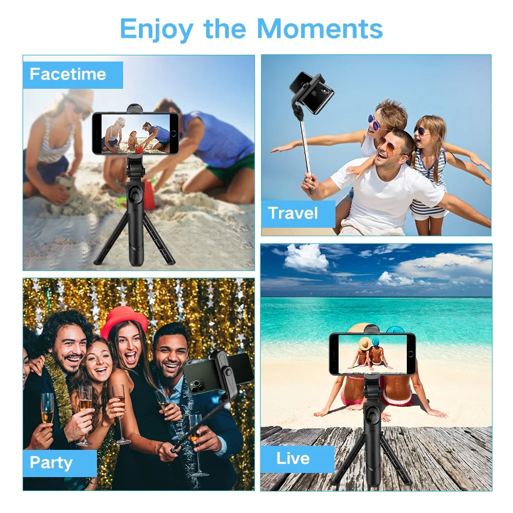 Selfie Stick Tripod, Extendable Bluetooth Selfie Stick with with Wireless Remote Shutter Compatible, Tripod for Iphone and Android Phone Tripod, Black
