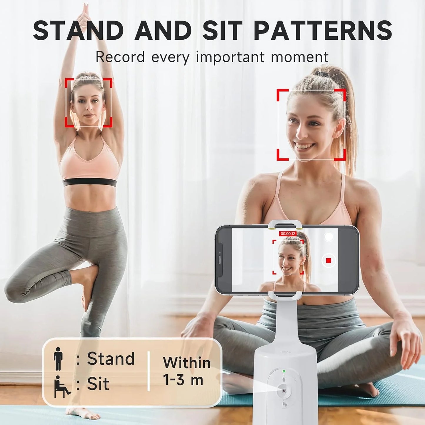 Auto Face Tracking Phone Holder Tripod, No App Required, 360° Rotation Smart Face Body Tracking Tripod Selfie Phone Camera Stand for TIK Tok, Vlog, Live Streaming, Youtube Video