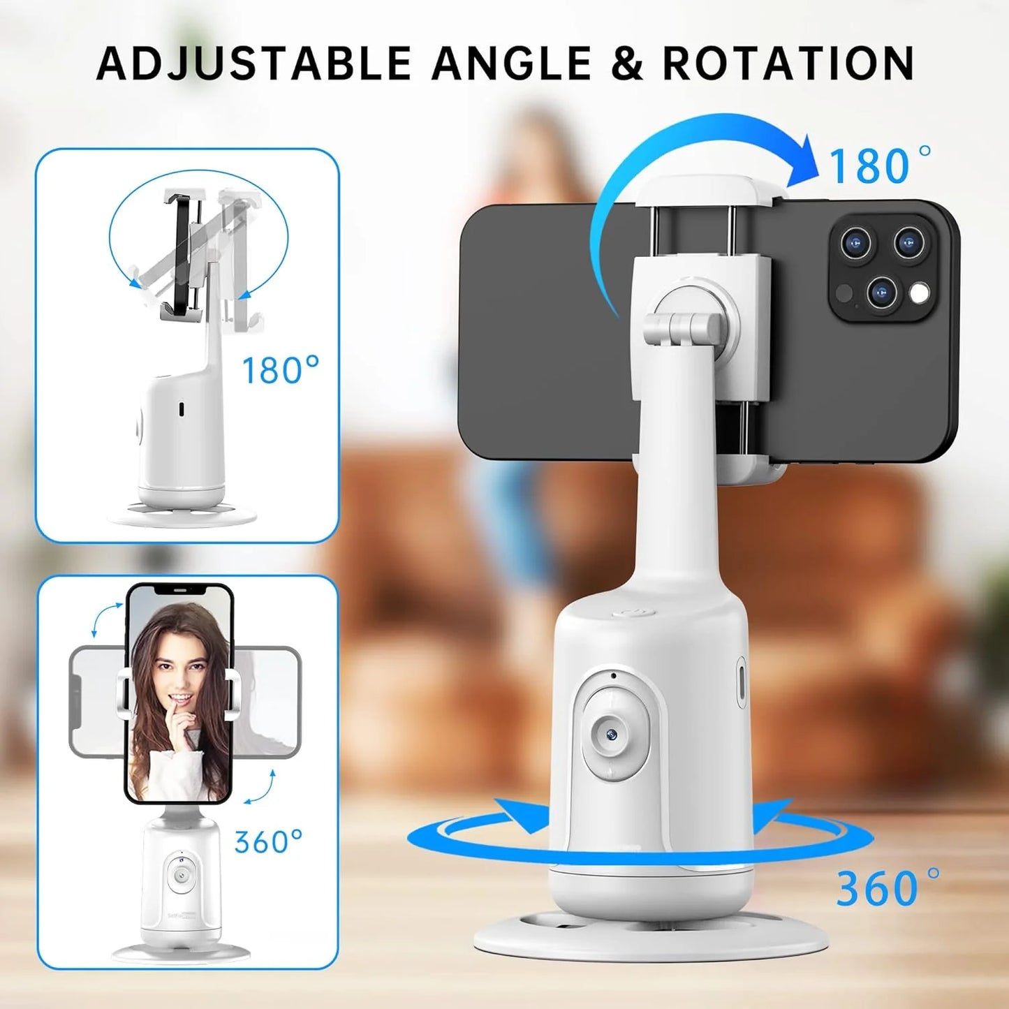 Auto Face Tracking Phone Holder Tripod, No App Required, 360° Rotation Smart Face Body Tracking Tripod Selfie Phone Camera Stand for TIK Tok, Vlog, Live Streaming, Youtube Video