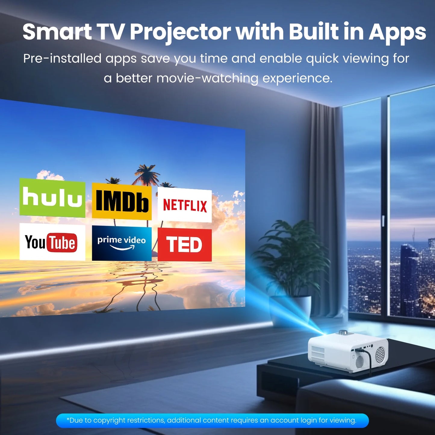 Digital HD Movie Projector, 10000:1 Contrast, Native 1080P, Compatible with Ios/Android