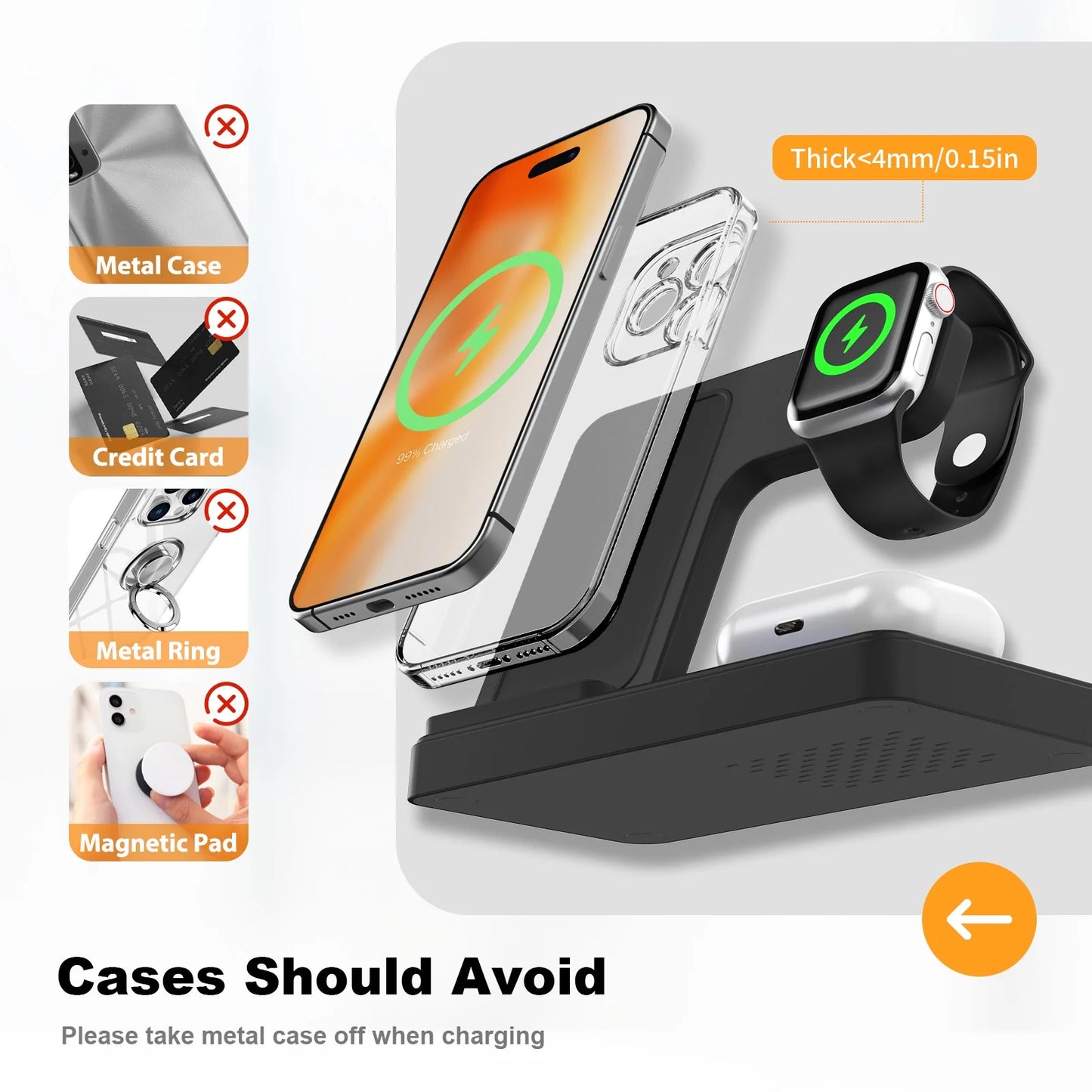 3 in 1 Wireless Charging Station, Foldable and Portable Phone Fast Multi Charger Stand for Iphone 15 14 13 12 11 Pro Max XS XR X 8 plus Iwatch Series and Airpods 3 2 Pro