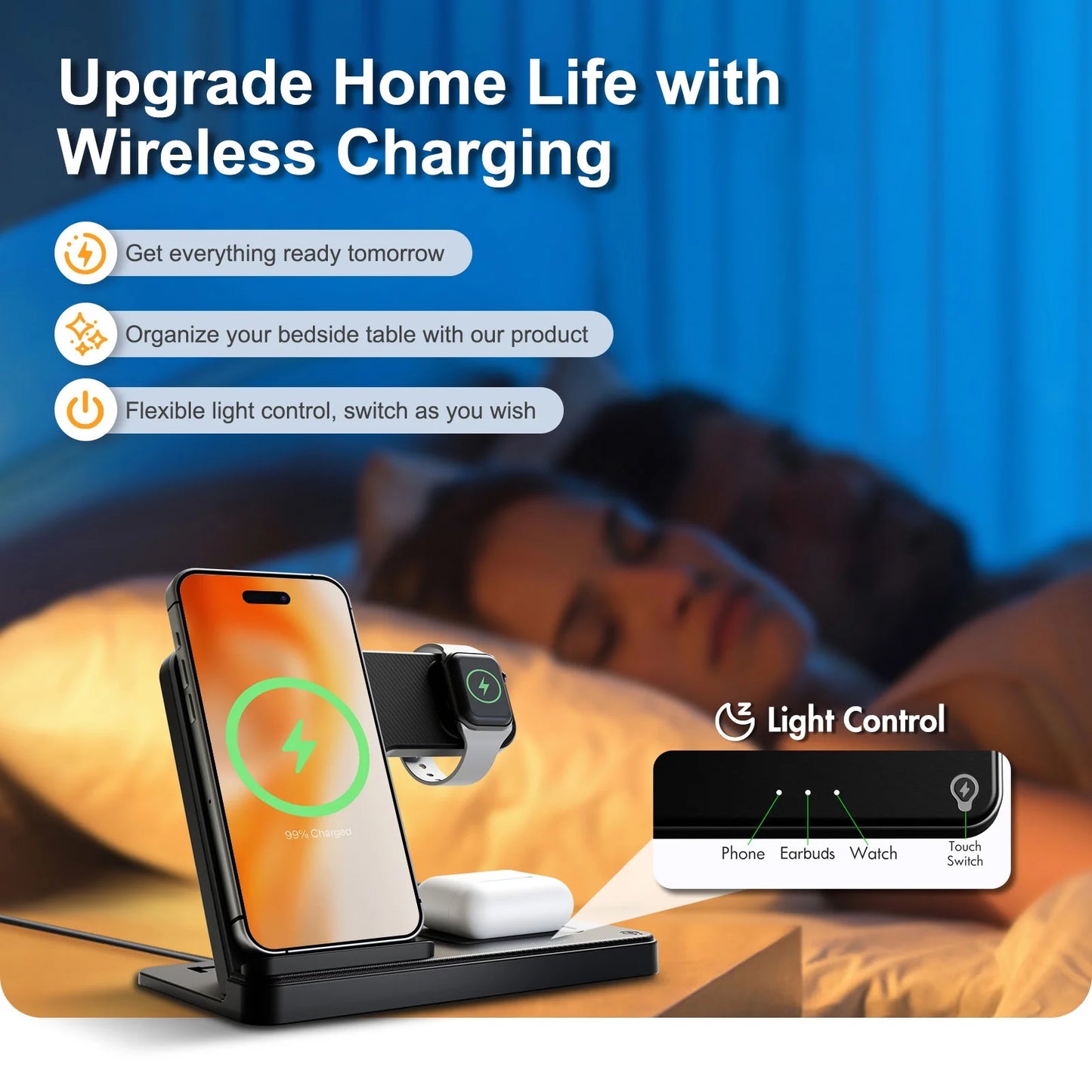 3 in 1 Wireless Charging Station, Foldable and Portable Phone Fast Multi Charger Stand for Iphone 15 14 13 12 11 Pro Max XS XR X 8 plus Iwatch Series and Airpods 3 2 Pro