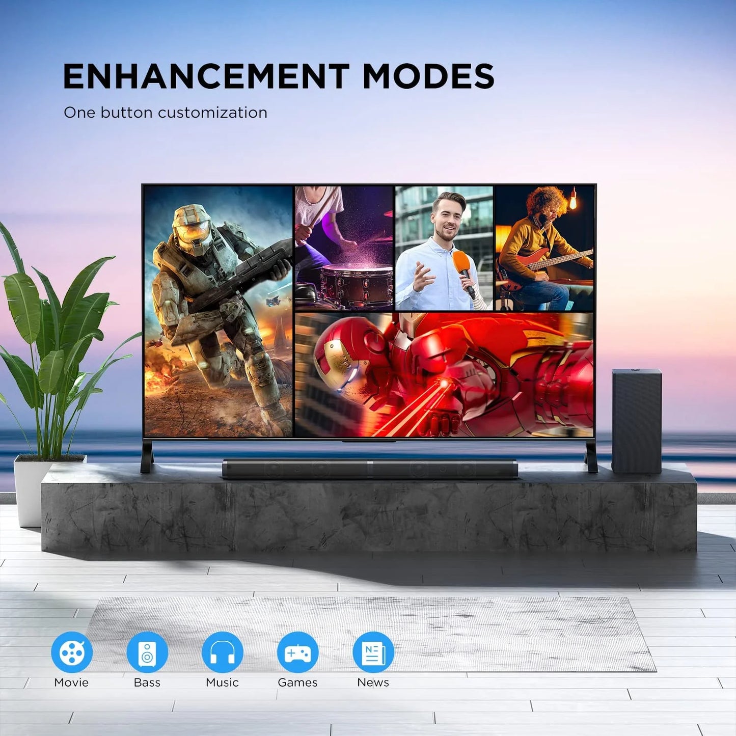 Sound Bar for Smart TV with Dolby Atmos, 190W Peak Power Soundbar with Subwoofer, TV Sound Bar with Bass Boost, Home Theater Audio Sound Bars for TV Speakers
