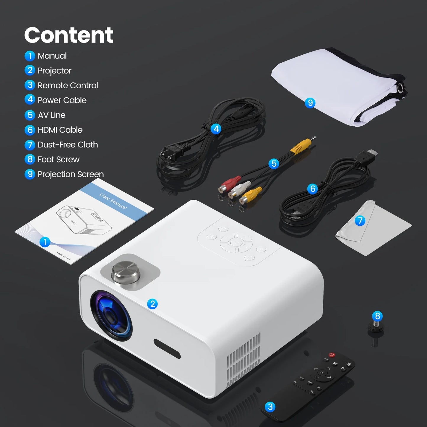 Digital HD Movie Projector, 10000:1 Contrast, Native 1080P, Compatible with Ios/Android