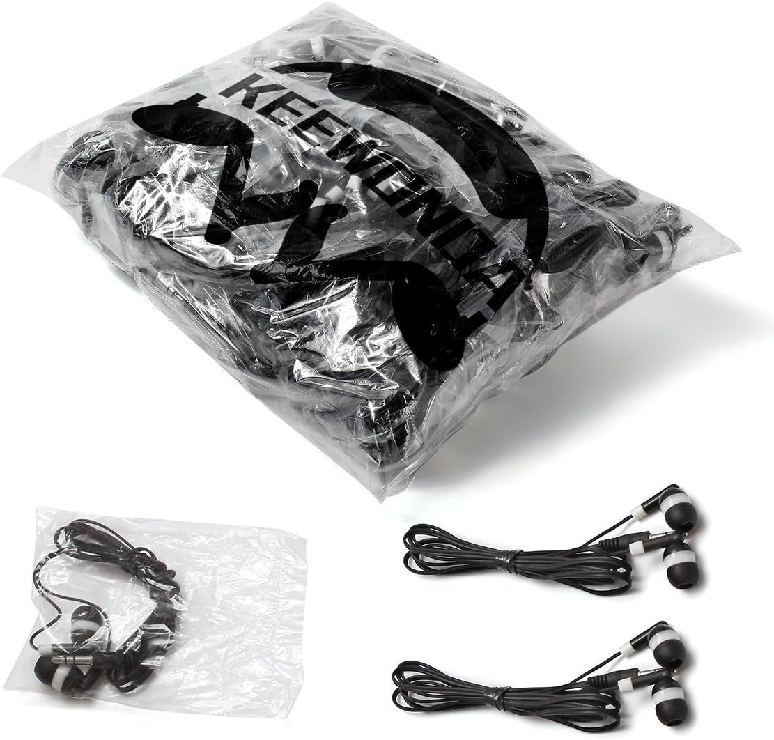 Bulk Earbuds Headphones Wholesale Earphones, 100 Pack Disposable Ear Buds Bulk Individually Wrapped Headphones for School Classroom Students