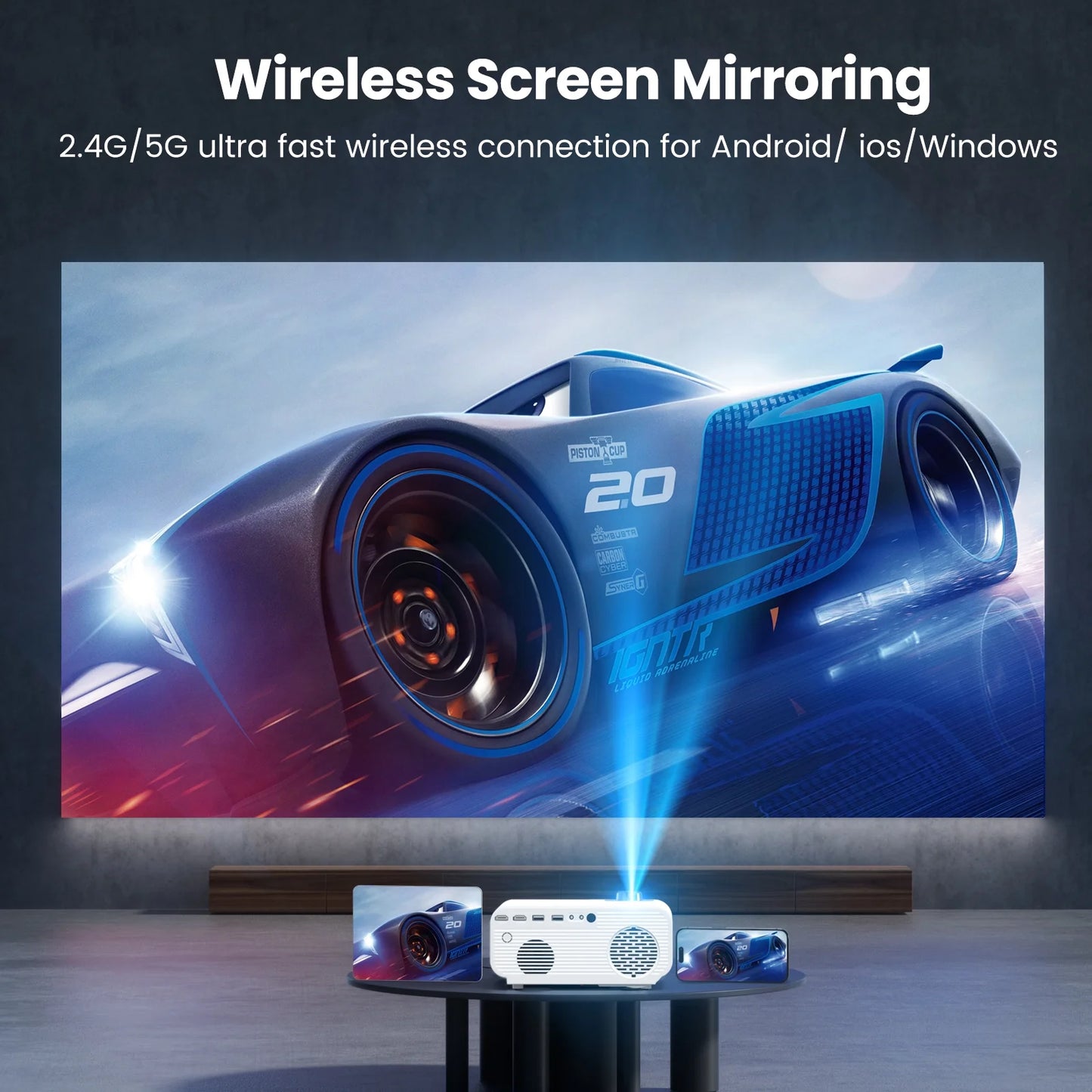 Digital HD Movie Projector, 10000:1 Contrast, Native 1080P, Compatible with Ios/Android