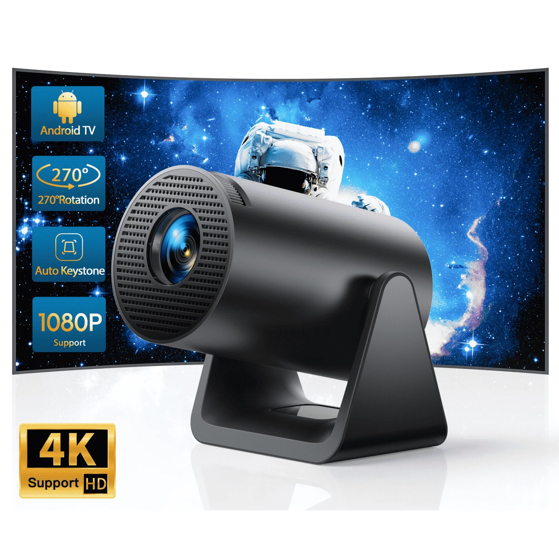 [270° Rotatable & Auto Keystone]  Mini Projector with Wifi6 and Bluetooth, 1080P FHD Support 4K, 300 ANSI Outdoor Portable Projector, Built-In Apps