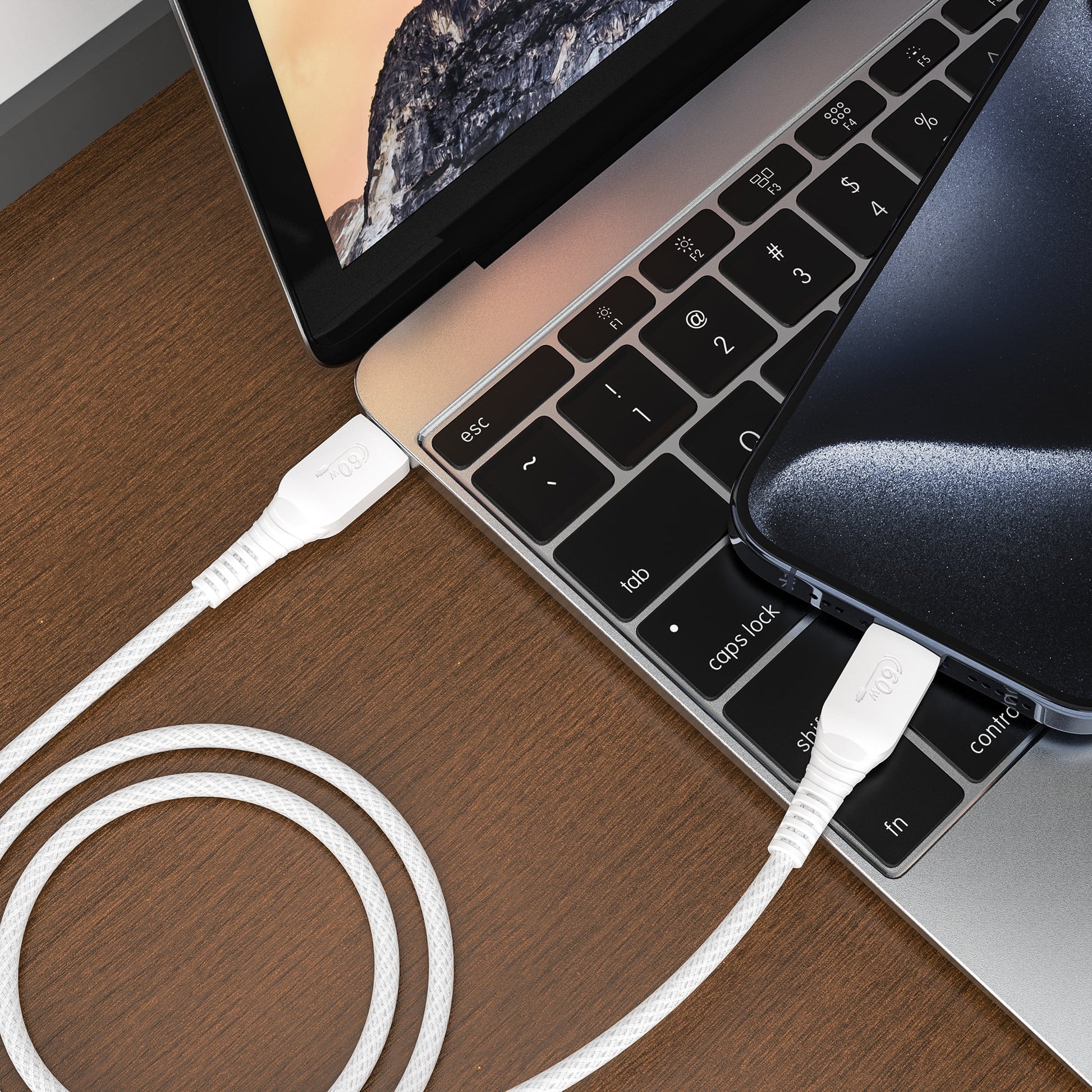 USB2.0 Type C to C Fast Charging Cable for Iphone 15, Samsung Galaxy, White, Single Pack