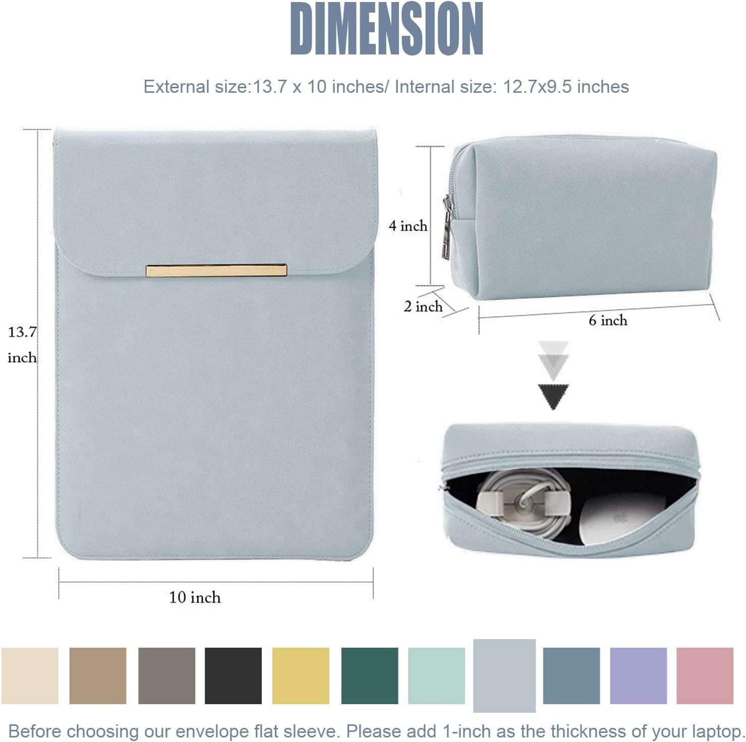 13.3 Inch Laptop Sleeve Case Faux Suede Leather for Macbook Air Pro Retina 2016-2020, for 13"-13.5" Surface Pro 5 6 7 with Pouch (For 13.3 Inches Macbook / Pro / Air, Sky Blue)
