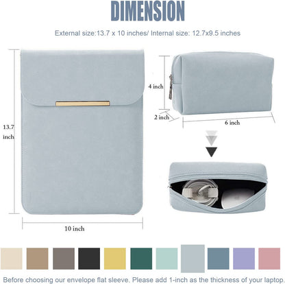 13.3 Inch Laptop Sleeve Case Faux Suede Leather for Macbook Air Pro Retina 2016-2020, for 13"-13.5" Surface Pro 5 6 7 with Pouch (For 13.3 Inches Macbook / Pro / Air, Sky Blue)