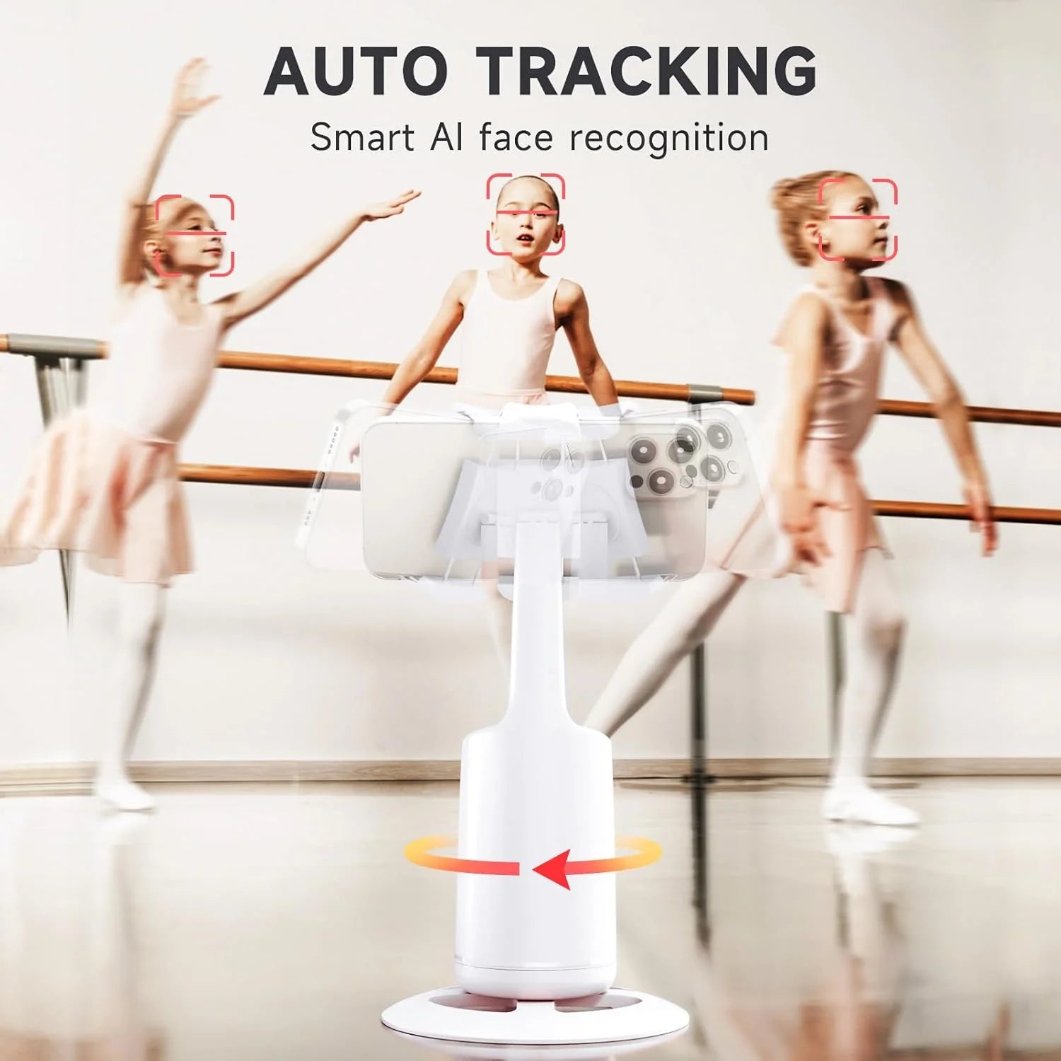 Auto Face Tracking Phone Holder Tripod, No App Required, 360° Rotation Smart Face Body Tracking Tripod Selfie Phone Camera Stand for TIK Tok, Vlog, Live Streaming, Youtube Video