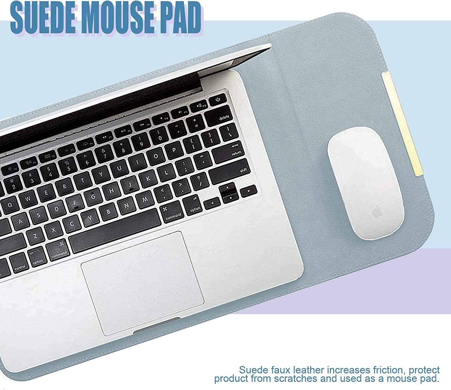 13.3 Inch Laptop Sleeve Case Faux Suede Leather for Macbook Air Pro Retina 2016-2020, for 13"-13.5" Surface Pro 5 6 7 with Pouch (For 13.3 Inches Macbook / Pro / Air, Sky Blue)