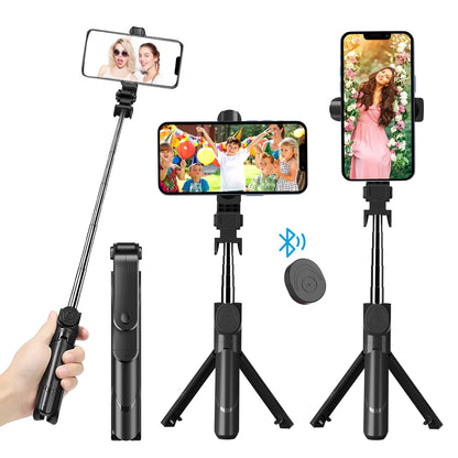 Selfie Stick Tripod, Extendable Bluetooth Selfie Stick with with Wireless Remote Shutter Compatible, Tripod for Iphone and Android Phone Tripod, Black