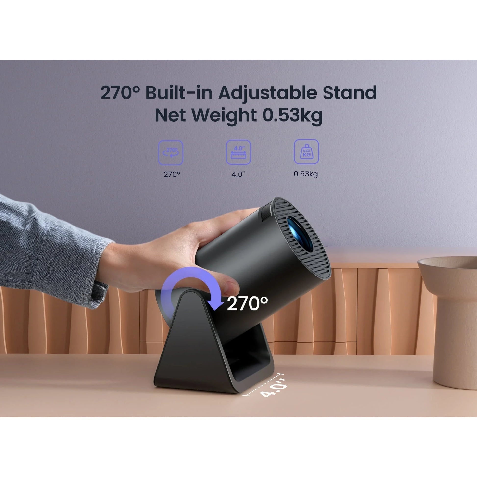[270° Rotatable & Auto Keystone]  Mini Projector with Wifi6 and Bluetooth, 1080P FHD Support 4K, 300 ANSI Outdoor Portable Projector, Built-In Apps