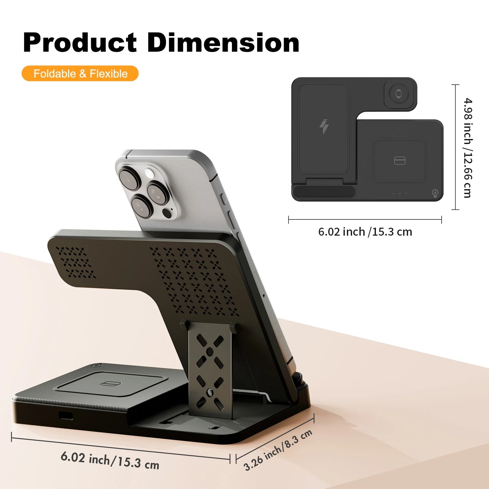 3 in 1 Wireless Charging Station, Foldable and Portable Phone Fast Multi Charger Stand for Iphone 15 14 13 12 11 Pro Max XS XR X 8 plus Iwatch Series and Airpods 3 2 Pro