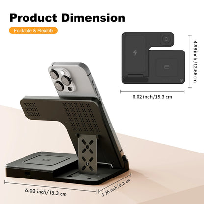 3 in 1 Wireless Charging Station, Foldable and Portable Phone Fast Multi Charger Stand for Iphone 15 14 13 12 11 Pro Max XS XR X 8 plus Iwatch Series and Airpods 3 2 Pro