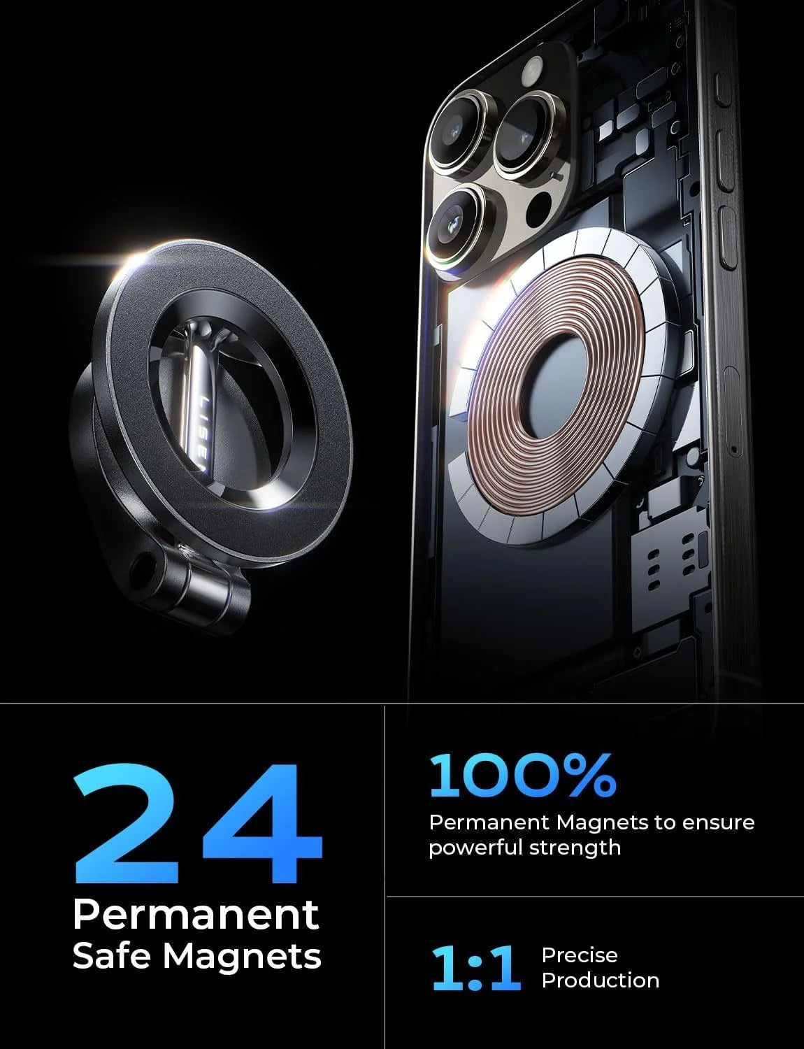 Car Mount, [24 Strong Magnet] 360° Rotation Magnetic Phone Holder(Black)