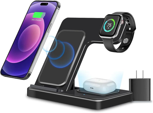 3 in 1 Wireless Charging Station, Foldable and Portable Phone Fast Multi Charger Stand for Iphone 15 14 13 12 11 Pro Max XS XR X 8 plus Iwatch Series and Airpods 3 2 Pro