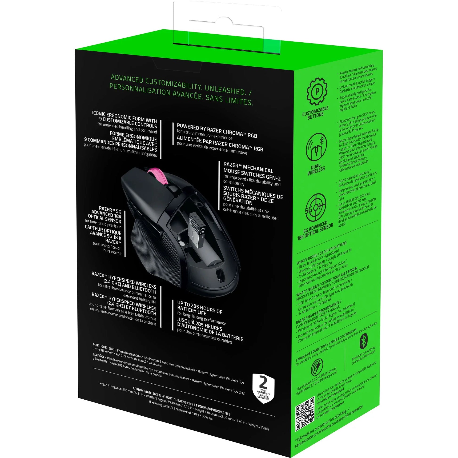 Basilisk V3 X Hyperspeed RBG Optical Bluetooth Gaming Mice, White