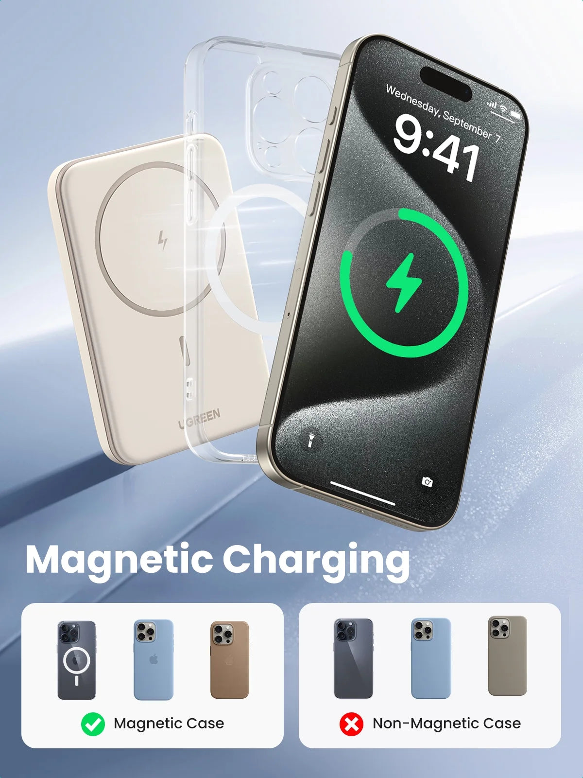 5000Mah Magnetic Power Bank for Iphone, Fast Portable Charger with USB-C Cable, Black