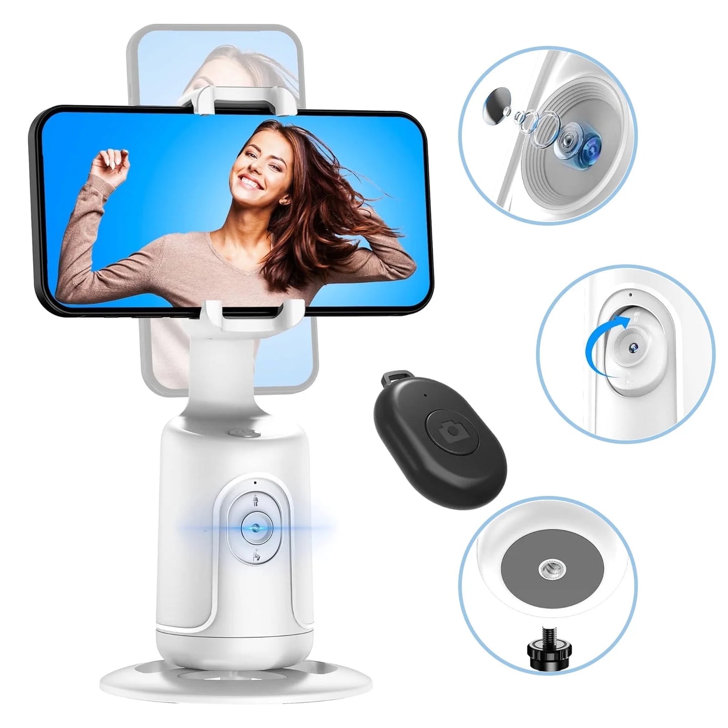 Auto Face Tracking Phone Holder Tripod, No App Required, 360° Rotation Smart Face Body Tracking Tripod Selfie Phone Camera Stand for TIK Tok, Vlog, Live Streaming, Youtube Video