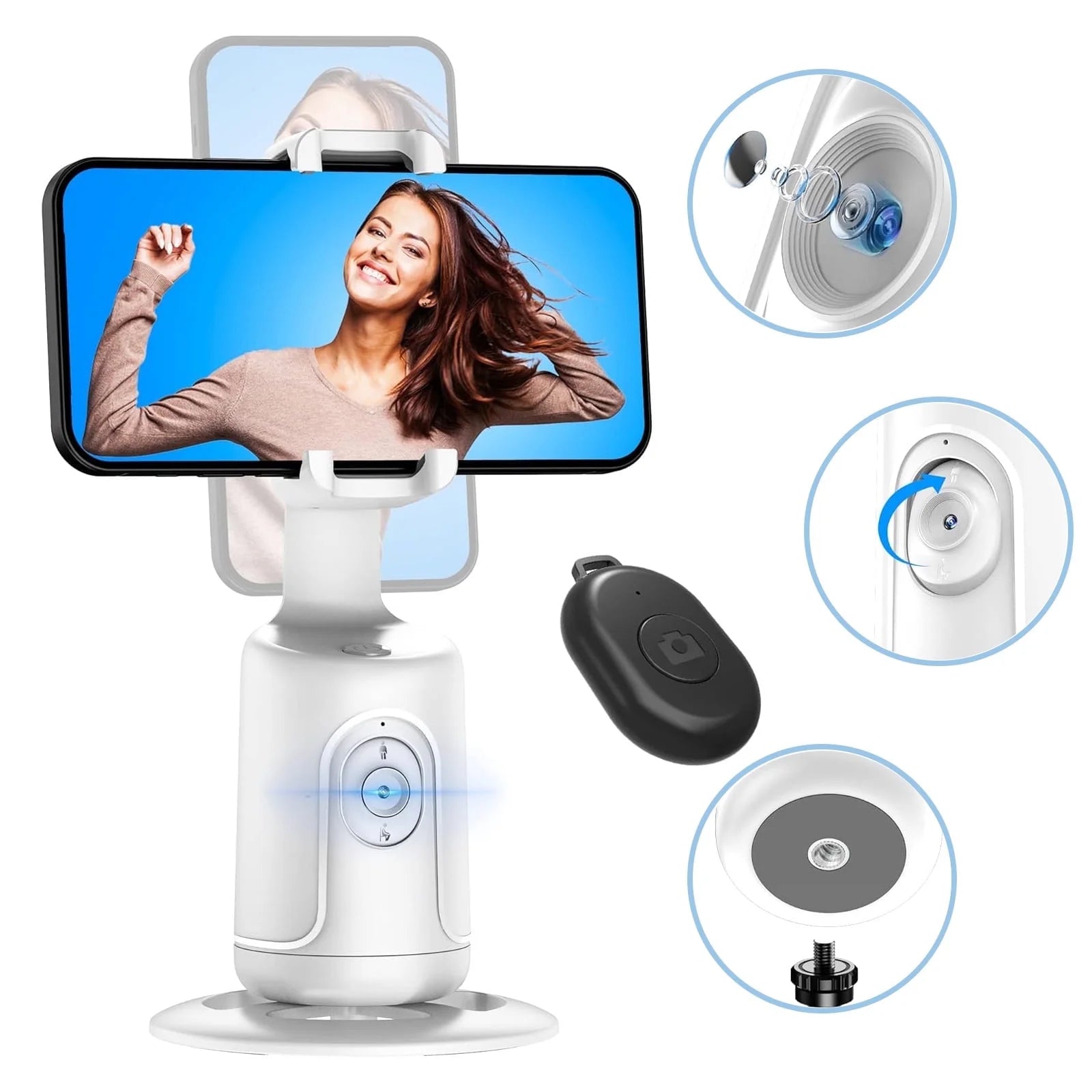 Auto Face Tracking Phone Holder Tripod, No App Required, 360° Rotation Smart Face Body Tracking Tripod Selfie Phone Camera Stand for TIK Tok, Vlog, Live Streaming, Youtube Video